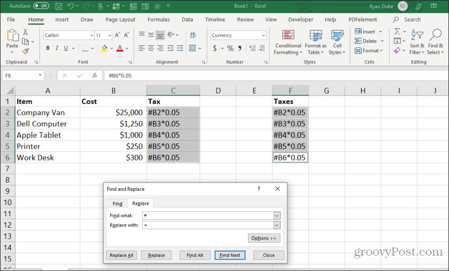 zoek en vervang de formule in Excel