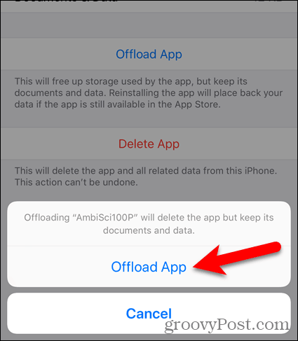 Tik nogmaals op Offload App