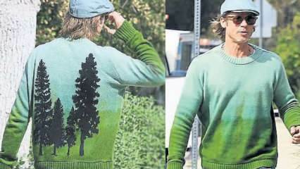 De met dennenbomen ontworpen trui van de Oscarwinnende actrice Brad Pitt was glamoureus!
