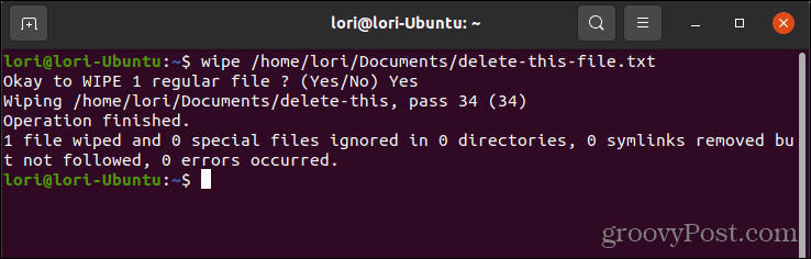 Een bestand veilig verwijderen met wissen in Linux