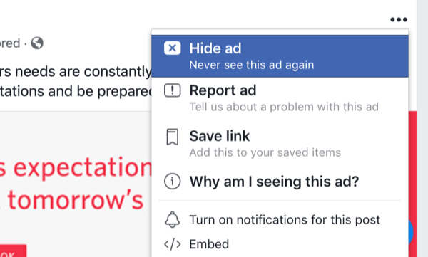 opties voor het verbergen van Facebook-advertenties in feed