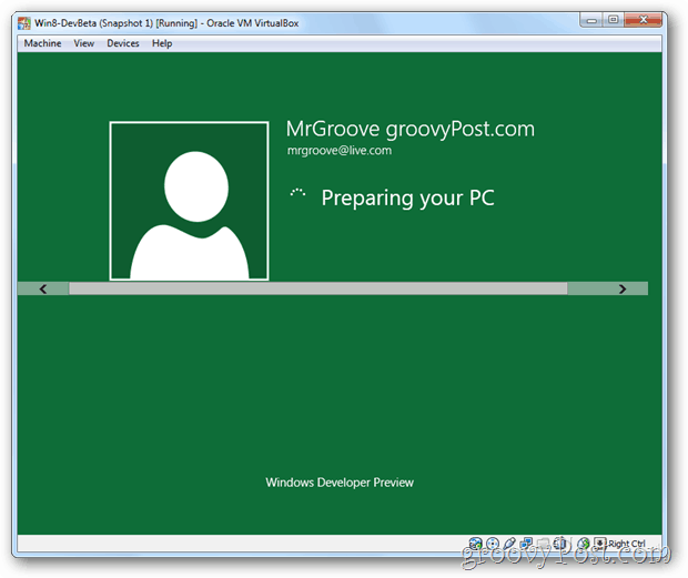 VirtualBox Windows 8-installatie voor voorbereiding van desktop