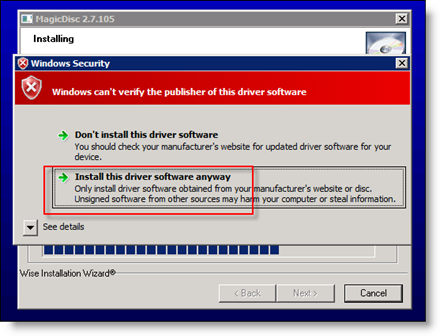 Stuurprogramma-installatie van MagicISO op Server 2008 accepteren