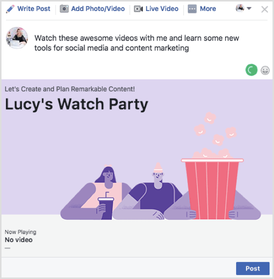 Klik op Posten om uw Facebook Watch Party-bericht te publiceren.