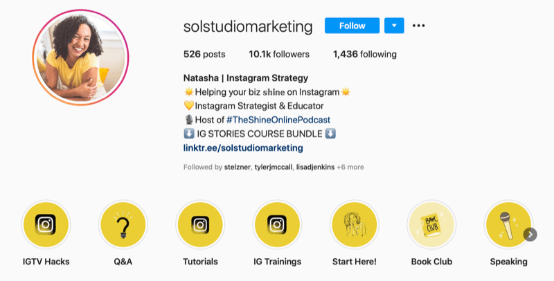 screenshot van Sol Studio Marketing Instagram-account bio