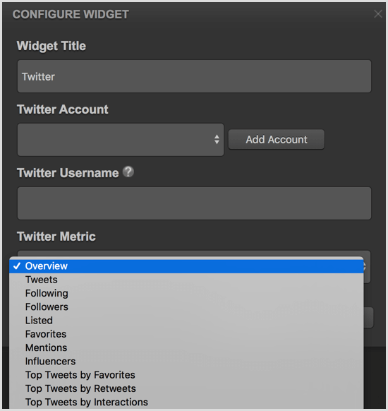 Cyfe configureert Twitter-widget