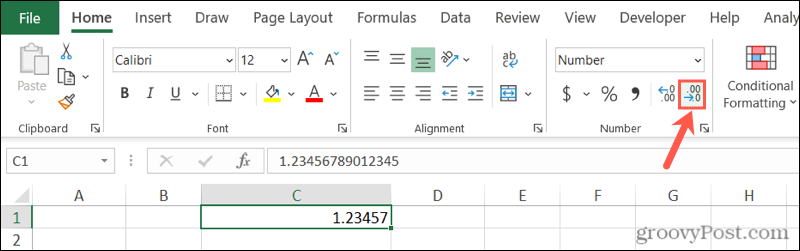 Verlaag de decimale knop in Excel