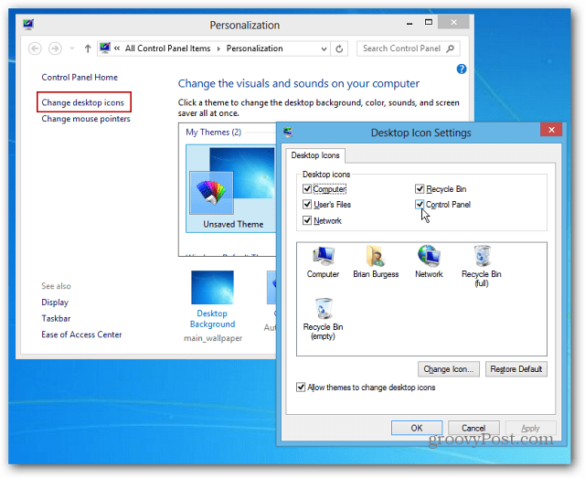 Het bedieningspaneelpictogram vastzetten op de taakbalk van Windows 8
