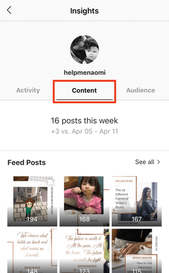 Bekijk de ROI-gegevens van Instagram Stories, stap 2.