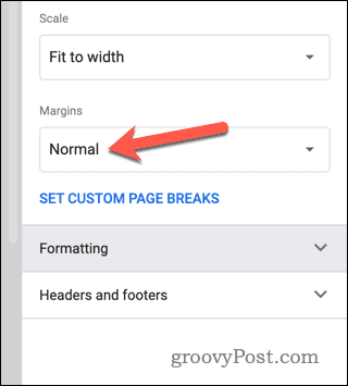 Stel marge-instellingen in het afdrukvoorbeeld van Google Spreadsheets in