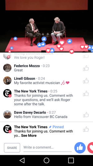 The New York Times geeft kijkers de ervaring om een ​​evenement bij te wonen via een Facebook Live-uitzending.