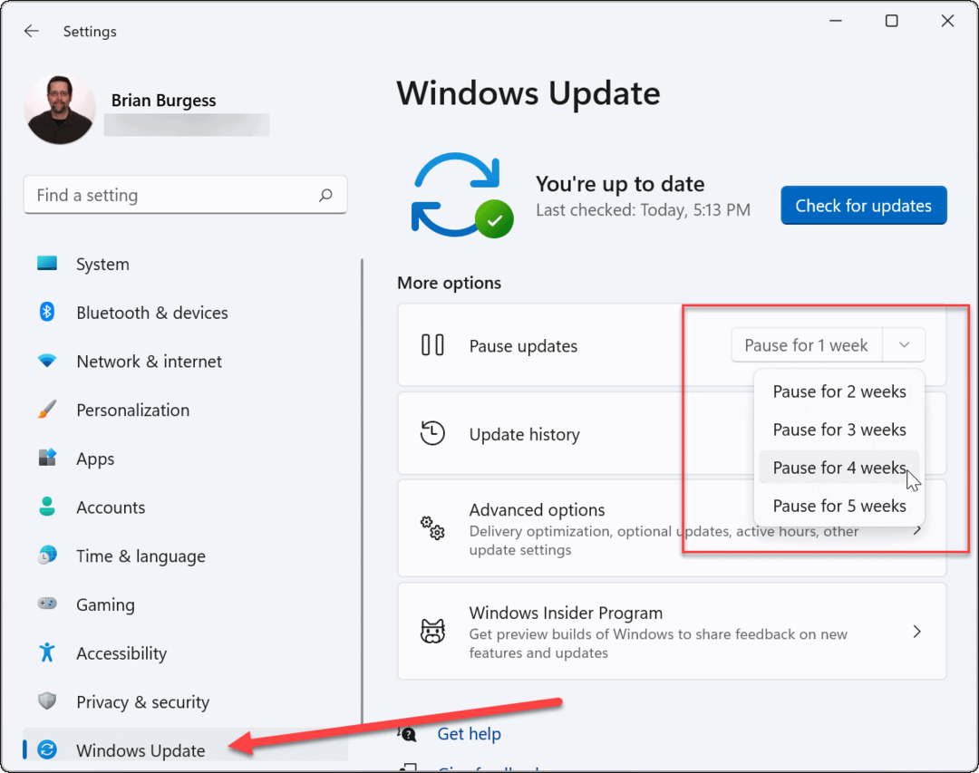 Nieuwe weken Pauze Windows 11 Update