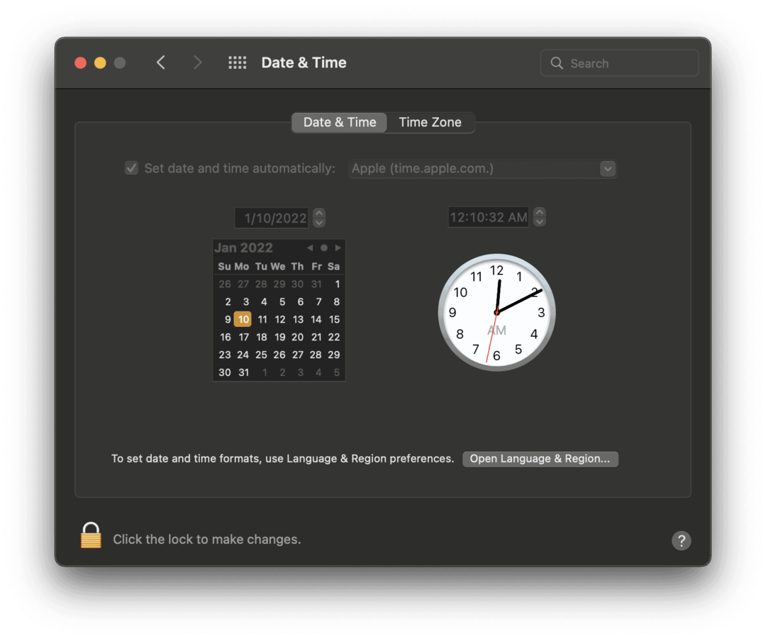 Het Datum & Tijd-scherm in Systeemvoorkeuren