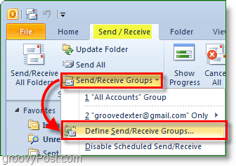 Outlook 2010 Screenshot - groepen verzenden en ontvangen - groepen definiëren
