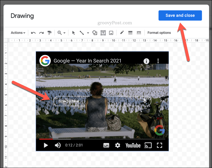 Een YouTube-video afspelen in een Google Docs-tekening