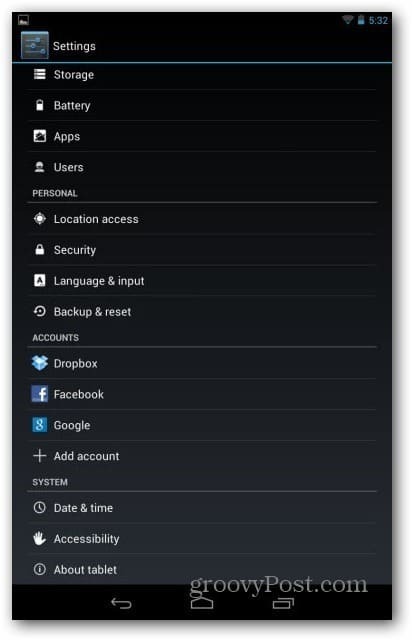 Nexus 7-gebruikersaccounts - instellingen gebruiker