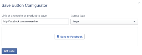 facebook save-knop ingesteld op pagina