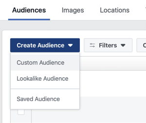 Optie om een ​​Custom Audience, een Lookalike Audience of Saved Audience op Facebook te maken.