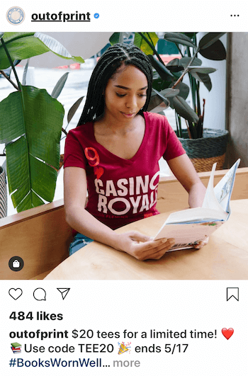 Instagram-bedrijfspost met persoon die product draagt