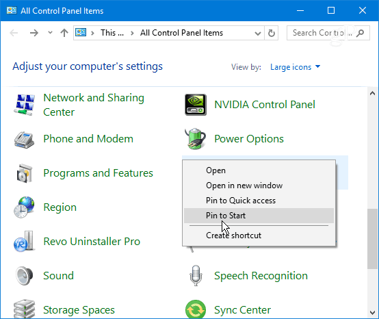 Pin Configuratiescherm Item Windows 10 Start