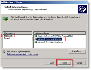 Windows Add Hardware Wizard: Voeg Loopback Network Adapter toe