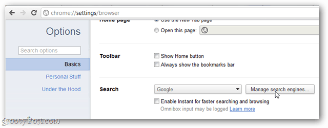 Google Chrome Basics-opties