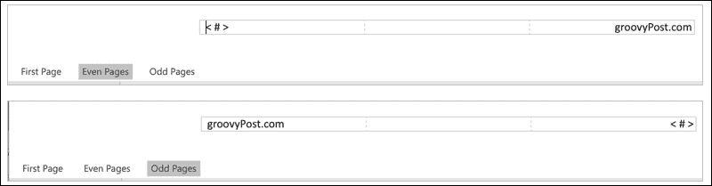 Kopteksten even en oneven pagina's in Word op het web