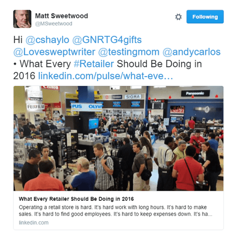 matt sweetwood deelt LinkedIn-berichten op twitter