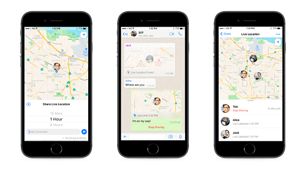 WhatsApp biedt nu het delen van live locaties voor familie en vrienden. 
