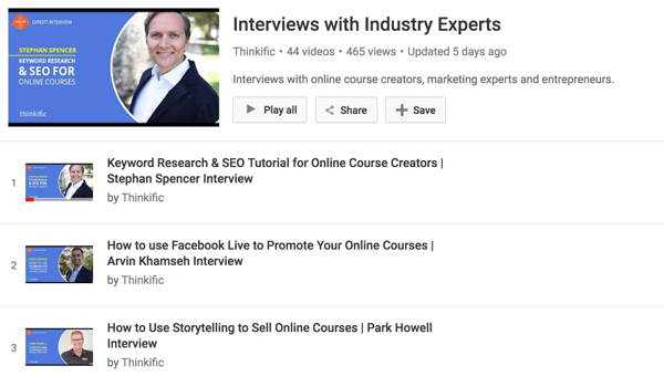 Het YouTube-kanaal van Thinkific heeft een reeks interviews met online cursusmakers.