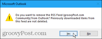 Bevestigingsdialoogvenster RSS-feed verwijderen