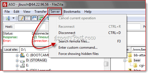 Bestanden op afstand zoeken FTP FileZilla