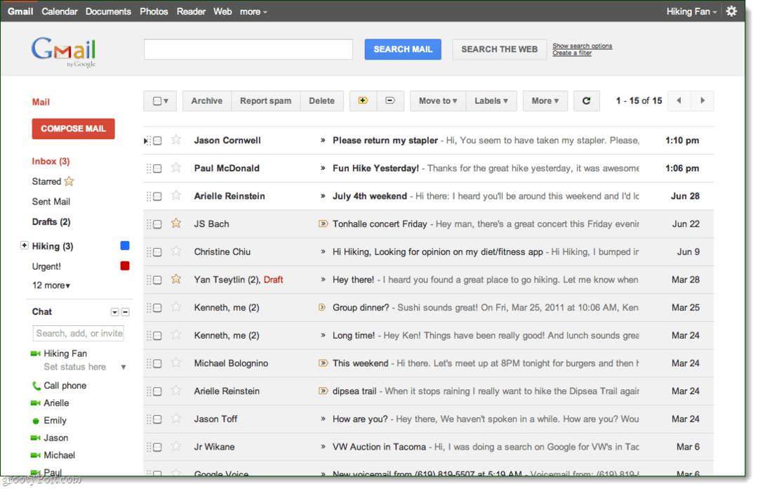 Gmail-inboxweergave, voorbeeldthema