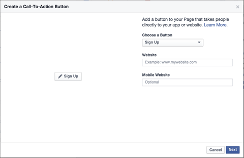 Facebook-pagina call-to-action-knop