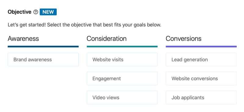 LinkedIn-lijst met doelstellingen voor advertentiecampagnes, inclusief videoweergaven die worden overwogen