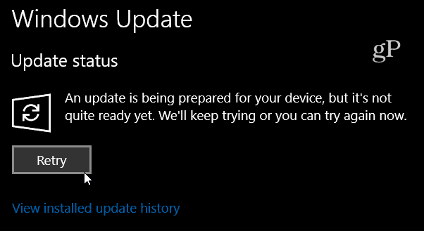 Windows 10 Build 16288 Retry Message