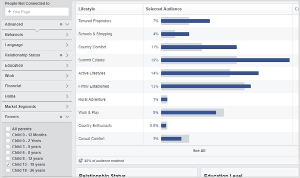 Bekijk Facebook Audience Insights voor een aangepast publiek.