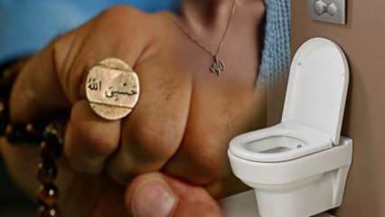 Is het mogelijk om het toilet binnen te gaan met een amulet en een ketting genaamd Allah? Het toilet betreden met een vers en gebedsinscriptie.
