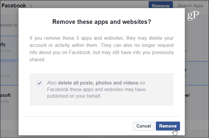 Controleer Facebook-verwijdering van app-website