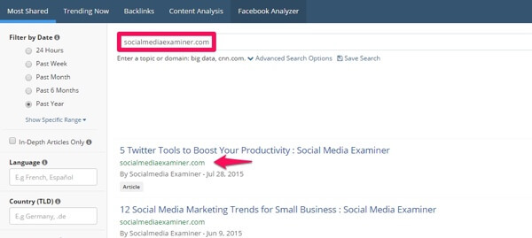 buzzsumo domein zoeken