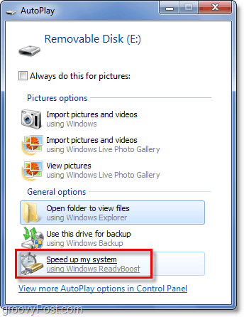 een SD-kaart automatisch afspelen in readyboost vanuit Windows 7