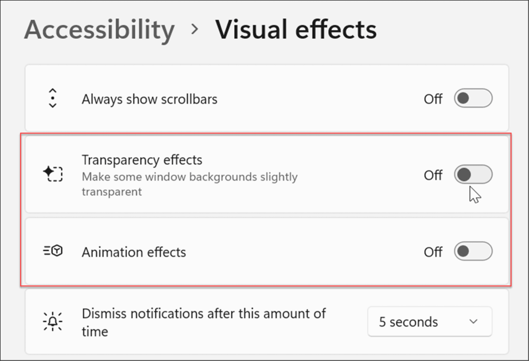 toegankelijkheid visuele effecten windows 11 instellingen