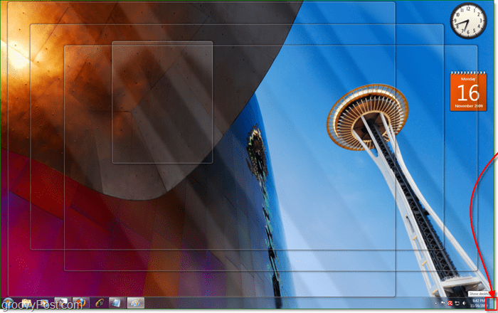 aero peek maakt alle actieve vensters van Windows 7 transparant