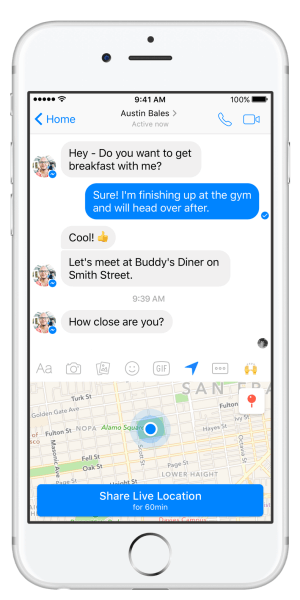Facebook Messenger introduceert Live Location-functie.