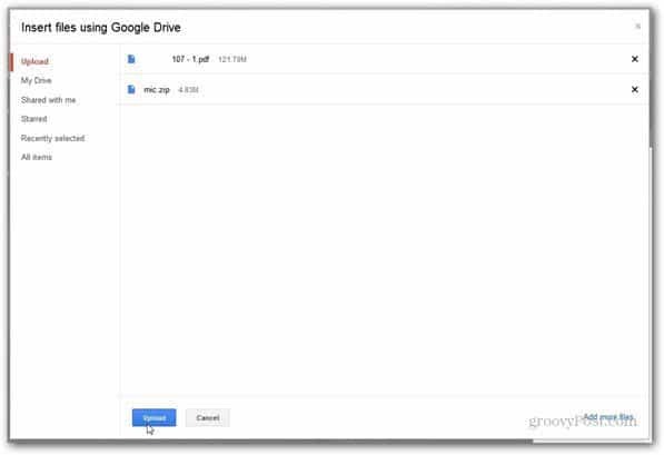 verzenden met google drive upload