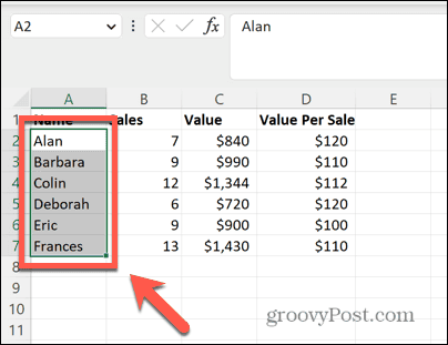 excel selecteer bereik