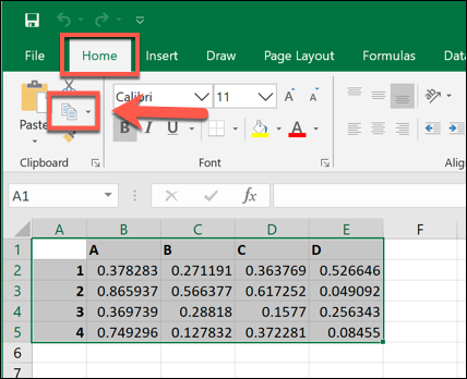 Geselecteerde gegevens kopiëren in Microsoft Excel