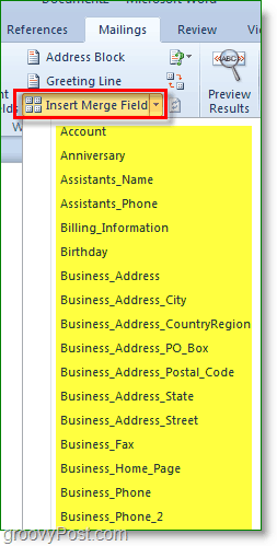 Schermafbeelding van Outlook 2010 - voeg meer aangepaste velden in, echter optioneel