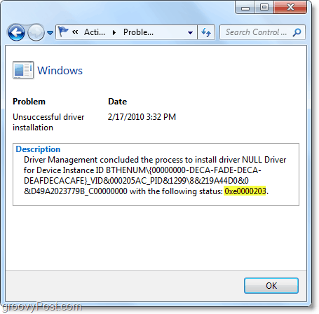 bekijk technische informatie inclusief Windows 7 foutcodes