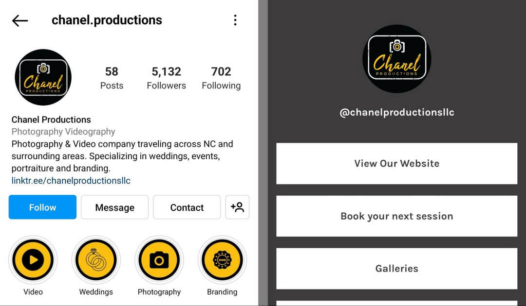instagram-bio-chanel.producties-media-entertainment-bedrijf-voorbeeld